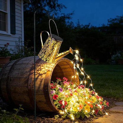 Anordsem Solar Garden Lights Decorative - Metal Watering Can with Cascading and Hook - Waterproof Hanging Lantern Outdoor Yard Lawn Decor - Birthday Gardening Gifts for Mom Grandma