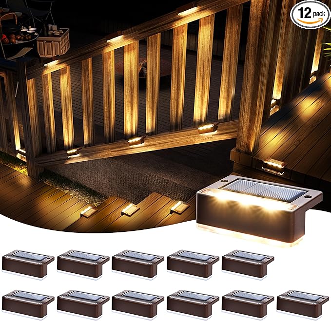 12-Pack Warm White Wall Solar Lights, Waterproof LED