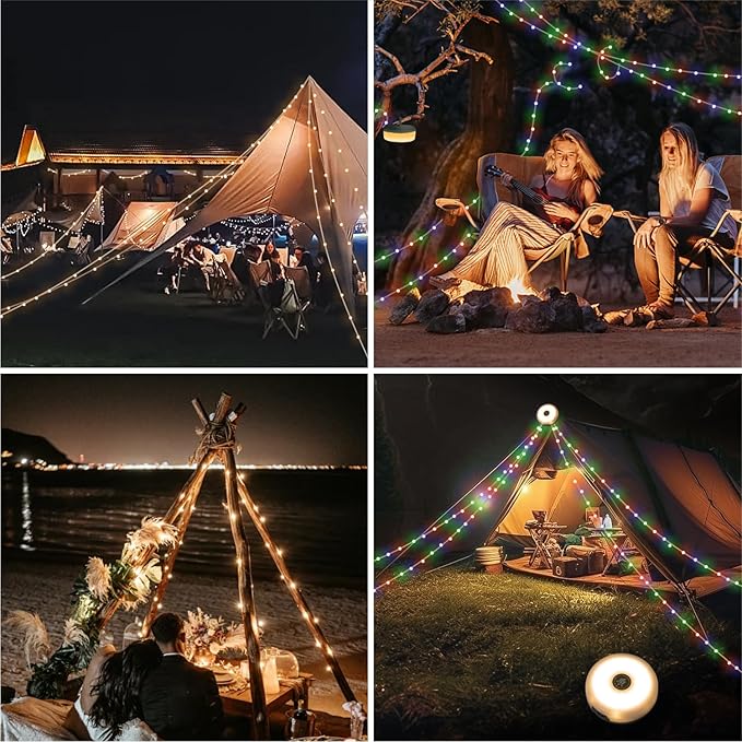 Camping Lights String: Outdoor String Lights with 5 Lighting Modes - Quick 30s Recovery Durable and Waterproof - USB Charging Portable Camping Lights for Camping/Yard/and Hiking - 2PACK