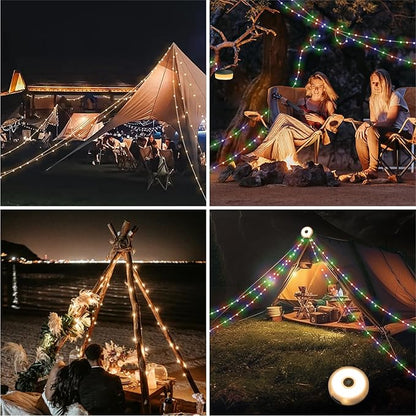 Camping Lights String Outdoor: 4 in 1 Christmas Outdoor String Lights with 8 Lighting Modes - 30s Recovery USB Charging - Portable RGB Camping String Lights for Camping, Hiking - 29.52ft