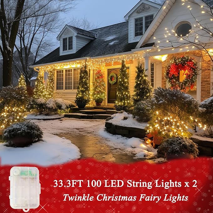 Color Changing Christmas Lights with Remote, 2 Pack Total 66.6 FT 200 LED Battery Powered String Lights Classroom Decoration, 34 Colors Outdoor Fairy Lights for Bedroom Dorm Yard Tree Party Decor