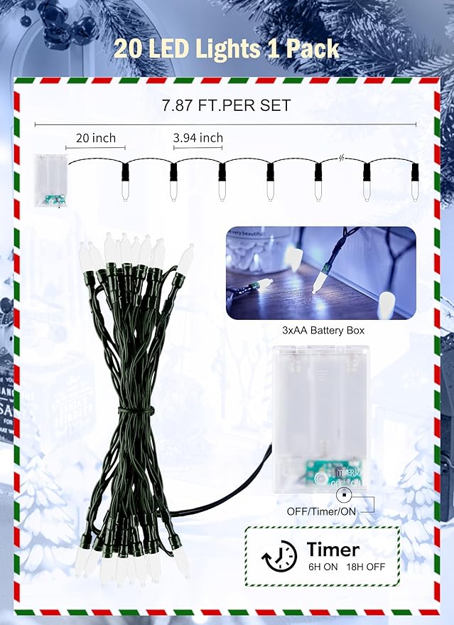 Christmas Fairy Lights, 8ft 20 LED Battery Twinkle Lights