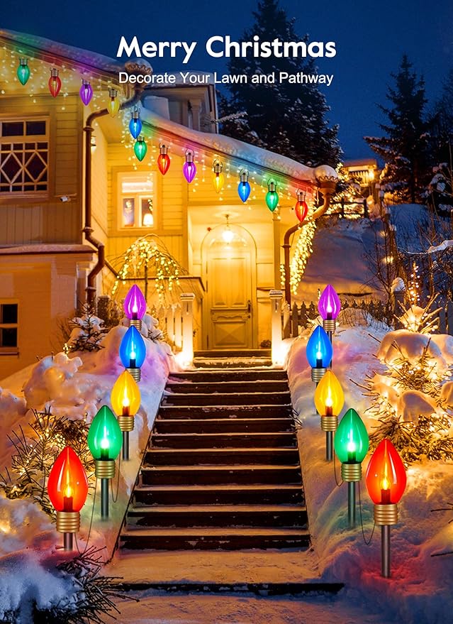 Hanging Christmas Decoration Outdoor - 8.5 FT 5 LED Jumbo Christmas Pathway Lights, Multicolor Christma Walkway Lights, Waterproof Giant Christmas Light Outdoor Decoration for Holiday Roof Yard Lawn