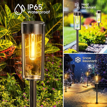 Solar Pathway Lights Outdoor 6 Pack, Upgraded Super Bright Up to 12 Hrs Long Lasting Solar Outdoor Lights, IP65 Waterproof Auto ON/Off Landscape Path Lights for Walkway Driveway Patio Yard