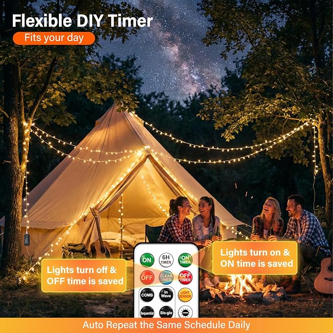 200 LED Christmas Twinkle Lights, 66ft Waterproof for Backyard