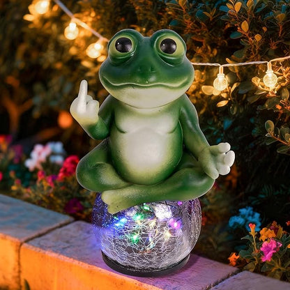 Funny Meditating Frog Garden Statue - Outdoor Statues & Yard Art for Patio Backyard - Sassy Zen Frog Statue with Solar Lights - Unique Birthday Gifts for Mom Grandma & Gag Gift for Friends
