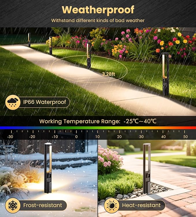 MEIKEE 5W Low Voltage Pathway Lights, 2700K 250LM LED Landscape Lighting, Auto On/Off, 12-24V, Aluminum Waterproof Outdoor Path Lights with Connectors for Garden Walkway Yard 4 Pack