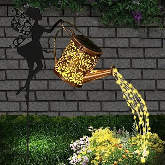 Solar Watering Can Lights,LED Solar Lantern String Light Outdoor Garden Waterproof Hollowed-Out Retro Metal Water Can Lights,for Garden Patio Yard Pathway Lantern Plant Decoration (Fairy)
