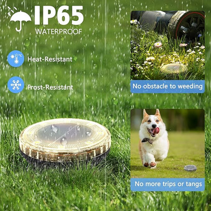 8 Pack Solar Ground Lights Outdoor, 8 LED Solar Disk Lights, IP65 Waterproof Long Lasting Flat Light for Garden Pathway Walkway Yard (Warm White)