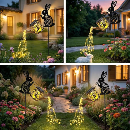 LOVERUIS Garden Statues Bunny with Solar Watering Can Lights, Cute Outdoor Bunny Figurines Easter Garden Decor for Patio Yard Lawn Ornaments, Unique Gift for Women Mom Grandma