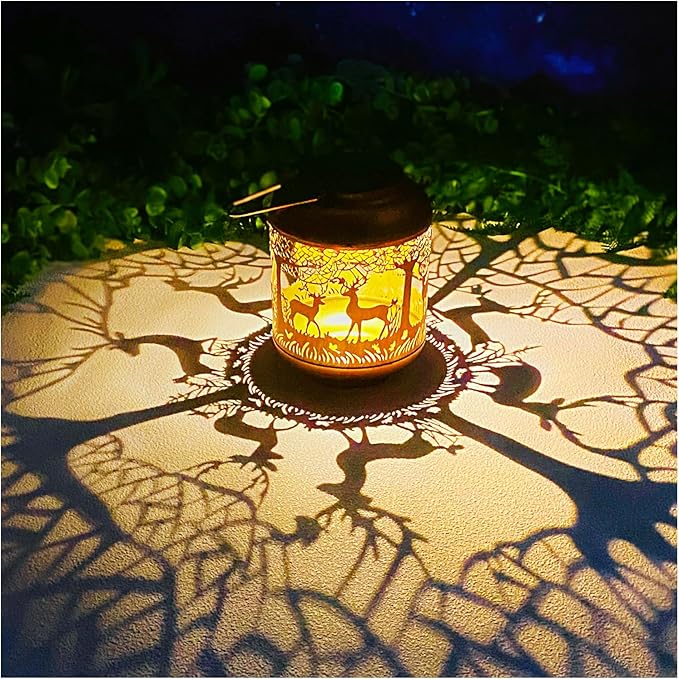 Metal Deer Solar Lanterns for Garden, Waterproof LED