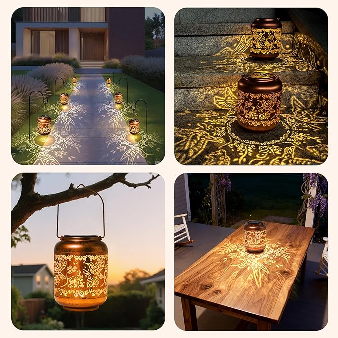 Hummingbird Solar Lanterns Outdoor Waterproof Gifts for Women Mom Grandma Garden Decor Metal Hanging Solar Lights for Yard Hummingbird Birthday Mothers Day Gardening Gifts