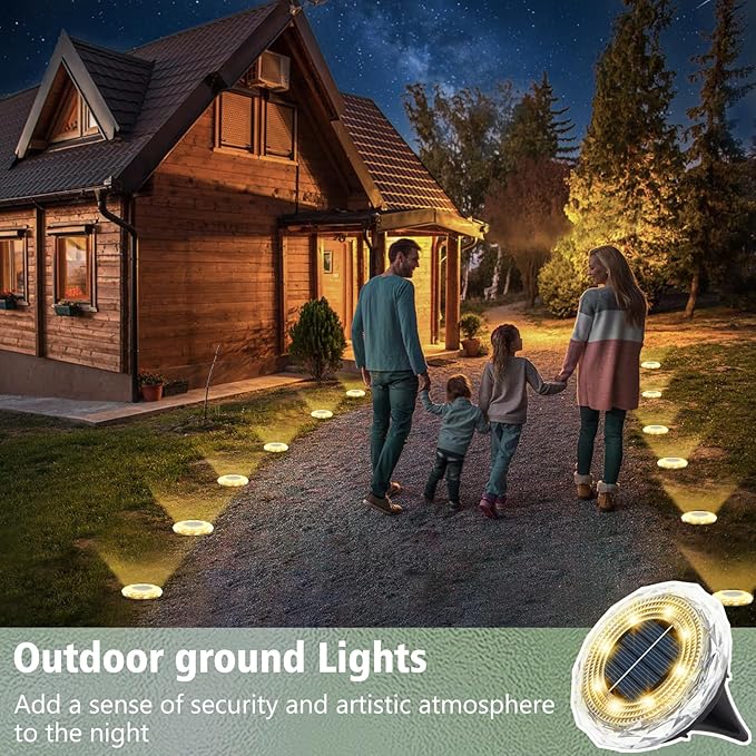 echosari Solar Ground Lights 12 Pack, Upgraded Solar Garden Lights Auto ON/Off Landscape Lighting Outdoor In-Ground Lights Waterproof Long Lasting for Pathway Walkway Patio (Warm White)