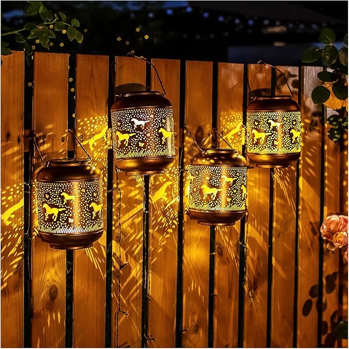 2-Pack Horse Solar Backyard Lanterns, Metal Waterproof LED
