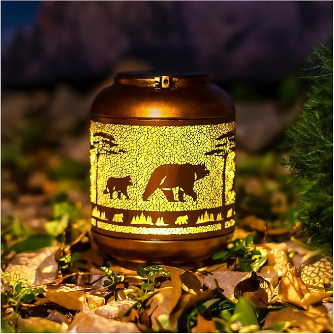 Bear Solar Yard Lanterns, Rustic Waterproof LED