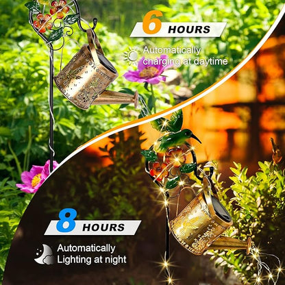Solar Watering Can,Solar Lanterns Outdoor Waterproof Lawn Ornaments Gifts for Women with 6.3 * 31.2 Inch Shepherd Hooks for Patio Yard Festival Pathway Landscapegarden Decor