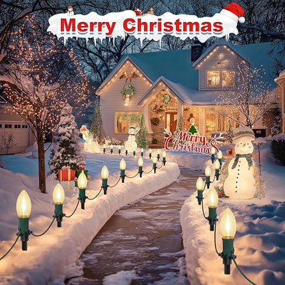 45Ft C9 30 Led Bulbs Christmas Pathway Lights Outdoor, Warm White Waterproof Connectable Christmas Walkway Lights for Driveway, Yard, Lawn, Sidewalk Decorations
