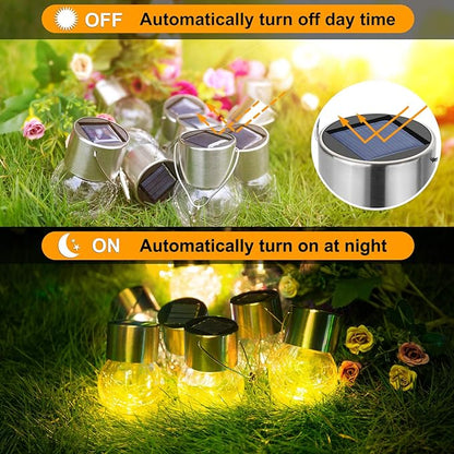 MAXvolador 12-Pack Hanging Solar Lights, Decorative Cracked Glass Ball Light, Solar Powered Waterproof Globe Lighting for Garden, Tree(Warm White)