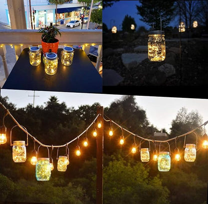 Solar Fairy Jar Lights,4 Pack 30 Led Mason Jar Decor Firefly Lights,for Outdoor Patio Garden Table Decorations Solar Lantern Mother's Day Gift(Mason Jars/Hangers Included)