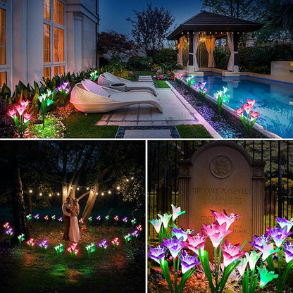 KOOPER Outdoor Solar Lights, 8 Pack Solar Garden Light with Bigger Lily Flowers, Waterproof 7 Color Changing Solar Lights Outdoor - Bigger Panel for Patio Yard Garden Decoration, Gift for Mom