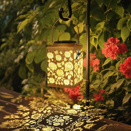 2 Pack Solar Lanterns - Waterproof Metal Hanging Solar Lights Outdoor Decorative, Solar Powered LED Lamp for Patio Tabletop Porch Deck Yard Garden Decor for Outside (Sunflower)