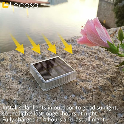 Lacasa Solar Deck Lights, 4 Pack 30LM LED Dock Lights Blue Light, Outdoor Solar Powered Step Lights Light up All Night IP68 Waterproof Auto ON/Off for Garden Stairs Driveway Pathway Lighting