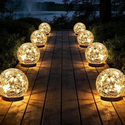Solar Globe Lights Outdoor Waterproof-Solar Balls Garden-Cracked Glass Ball Solar Lights Outdoor-Solar Orbs Outside-Outdoor Decorations Patio & Yard Lawn Backyard Decor