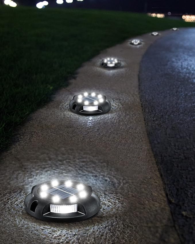 Biling Solar Outdoor Lights Walkway Lights 12 Packs, Bright Solar Ground Lights Uplight Sidelight Waterproof for Yard Walkway Garden Poolside (White)