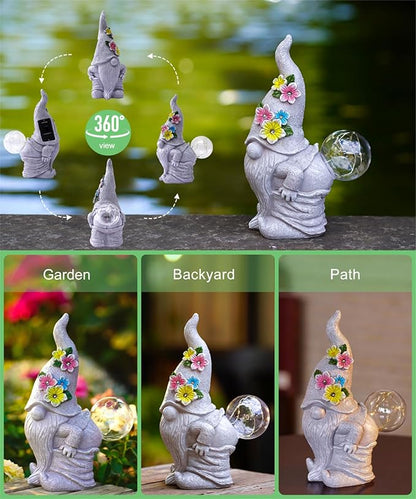 Solar Funny Garden Gnome Statue: Outdoor Sculpture Lights for Yard Lawn Porch Balcony Patio Home Decor - Mothers Day Gifts for Mom Women Grandma