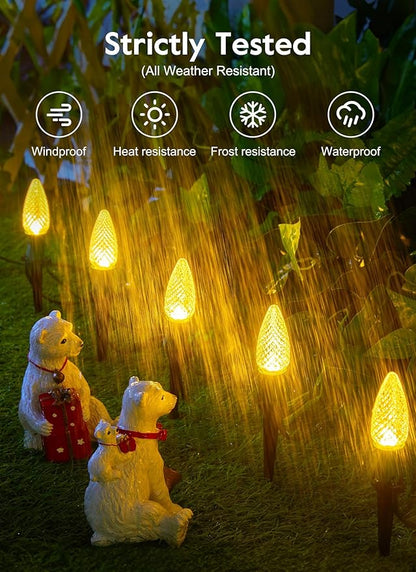 Brightown C9 Christmas Lights Outdoor, 25.7 Ft Strawberry C9 Pathway Lights with 20 LED Bulbs and Stakes, Christmas Decorations Outside Walkway Sidewalk Holiday, Warm White