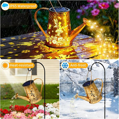 YJFWAL Solar Watering can with Lights, Unique Gifts for Mom Grandma Women Birthday, Waterproof Gardening Gifts Watering Can with Cascading Lights Outdoor Decor for Garden Patio Yard Pathway Backyard