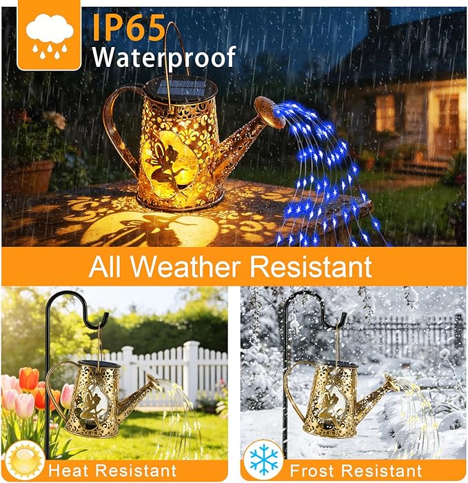 Solar Watering Can Lights, Unique Fairy Gifts for Women Mom Grandma Birthday, Waterproof Outdoor Garden Decor Large Hanging Solar Lantern Fairy Lights for Patio Porch Yard Flowerbed Pathway (Blue)