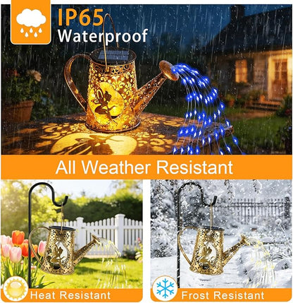 Solar Watering Can Lights, Unique Fairy Gifts for Women Mom Grandma Birthday, Waterproof Outdoor Garden Decor Large Hanging Solar Lantern Fairy Lights for Patio Porch Yard Flowerbed Pathway (Blue)