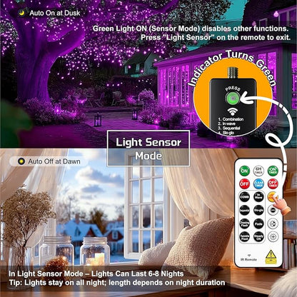 HXWEIYE Rechargeable Fairy Lights with Remote, 2 Pack 33ft 100LED Twinkle Lights with DIY Timer & Light Sensor, Waterproof Outdoor String Lights for Bedroom Patio Christmas Tree Decor, Purple