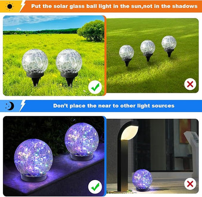 Solar Globe Lights Outdoor Waterproof-Solar Balls-Solar Garden Lights-Orbs for Outside 6 Pack Cracked Glass Ball for Lawn Patio Yard Backyard Decorations