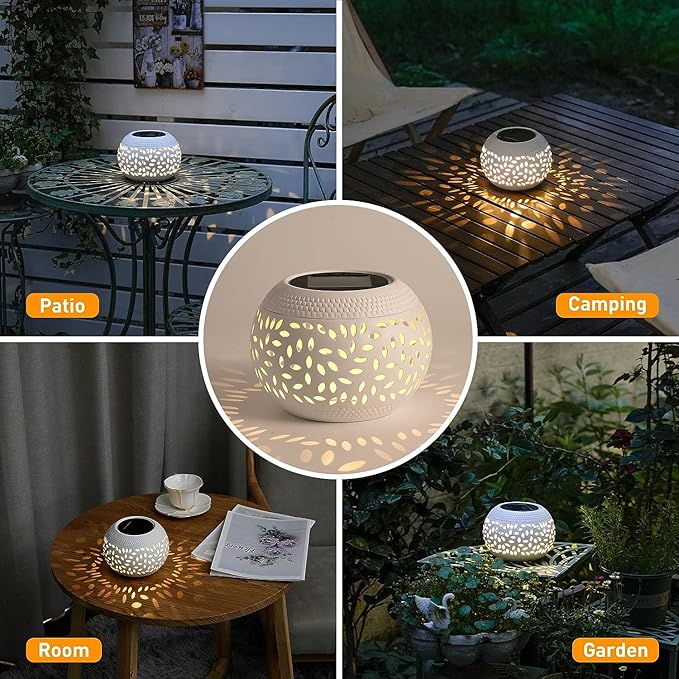 Solar Table Lanterns Outdoor Waterproof - 2 Pack LED Lamp White Metal Tabletop Light Solar Powered Decorative Lantern for Indoor Desk Bedroom Patio Garden Pathway Yard