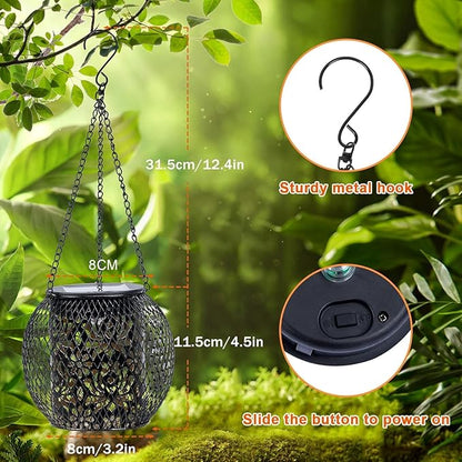 Solar Lanterns Outdoor Waterproof, 2 Pack Hanging Solar Lights Outside Garden Decor, Gifts for Women Mom Grandma Metal Decorative Lantern for Patio Yard Porch Balcony Backyard Lawn(4.6x4.6inch)