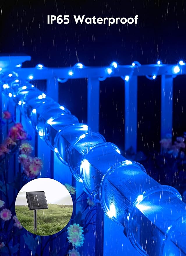Brightown Solar Christmas Lights Outdoor Waterproof, 2 Pack Total 78FT 200 LED Solar Rope Lights with 8 Modes, Christmas Outdoor Decoration, Solar String Lights for Outside House Tree Halloween, Blue