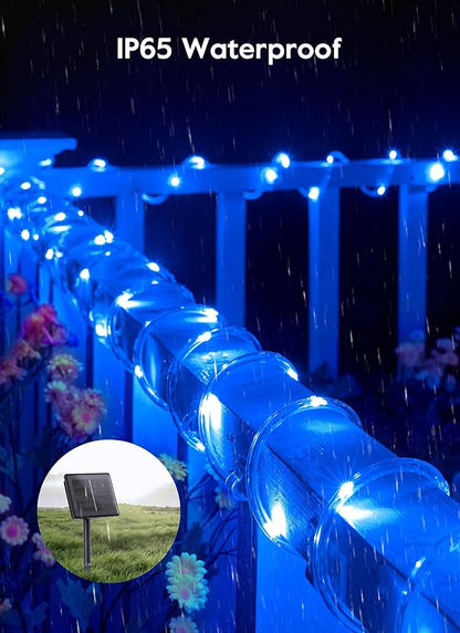 Brightown Solar Christmas Lights Outdoor Waterproof, 2 Pack Total 78FT 200 LED Solar Rope Lights with 8 Modes, Christmas Outdoor Decoration, Solar String Lights for Outside House Tree Halloween, Blue