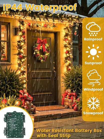 4 Pack Battery Operated Christmas Lights with Timer, 132FT 400 LED Waterproof Battery Twinkle Light, 8 Modes Green Wire Fairy Light for Indoor & Outdoor Bedroom Tree Christmas Decorations (Warm White)