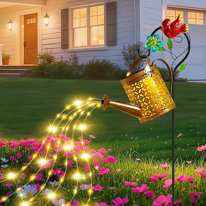 Solar Lanterns Cardinal Granden Decor, Watering Can with Cardinal Shepherd Hook and Cascading Lights, Outdoor Solar Lantern for Garden Yard Decor, Gifts for Women Mom Grandma Birthday, Mothers Day