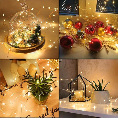 4 Pack Battery Operated Fairy Lights 16.4 Ft 50 LED Christmas Fairy Lights with Auto Timer 8 Modes, Waterproof Silver Wire Battery Twinkle Lights for Wedding Christmas Decor (Warm White)