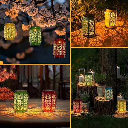Solar Lanterns Outdoor 4 Pack, IP44 Waterproof Rose Solar Lanterns Mothers Day Gifts Outdoor Lights Garden Decor, 4 Colors LED Hanging Lantern with Handle for Outside Patio Yard Table Fence