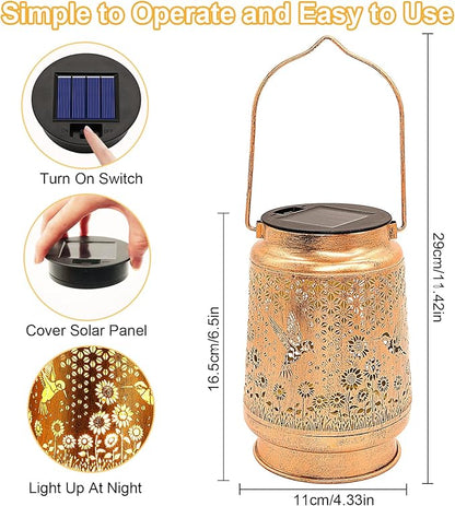 Solar Lanterns Outdoor with Shepherd Hook Waterproof Hummingbird Sunflower Garden Decor, LED Hanging Lights Metal Decor for Yard, Patio, Tabletop, Lawn, Perfect Christmas Gift for Women, Mom, Grandma