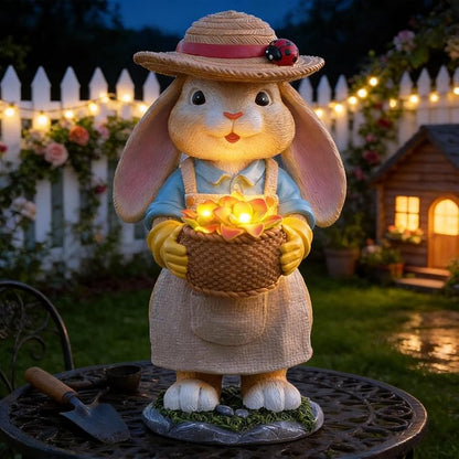 11" Rabbit Solar Garden Decor Bunny Outdoor Statue with Light Gift Idea Light Decorations for Yard Garden Patio Mom Gift