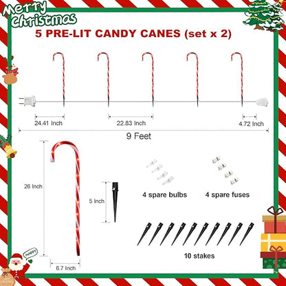 VCOKEN 30'' Christmas Candy Cane Pathway Markers Lights - Set of 10 Christmas Stakes Lights Outdoor Pathway Decorations, Connectable & Light Up Xmas Holiday Party Yard Art Indoor Outdoor Ornament