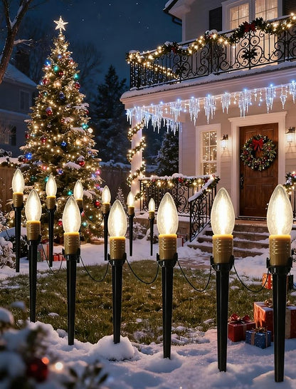 25-Pack Christmas Pathway Lights Outdoor, 38.5ft Connectable C26 Christmas Yard Stakes, Waterproof Walkway Christmas Decorations Outdoor for Holiday, Lawn, Patio, Garden Display