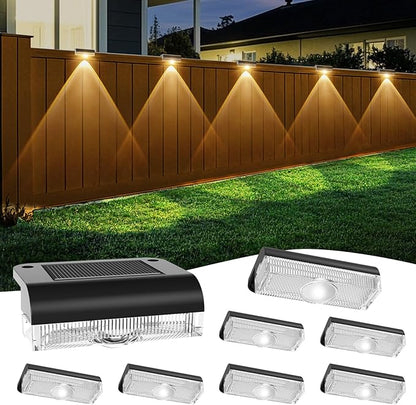 Solar Fence Lights Outdoor, 8 Pack Fence Light Solar Powered Wall Lighting, Deck Lights Waterproof Led for Outside, Garden, Backyard, Patio, Pathway, Railing, Pool, Stairs, Step, Warm White