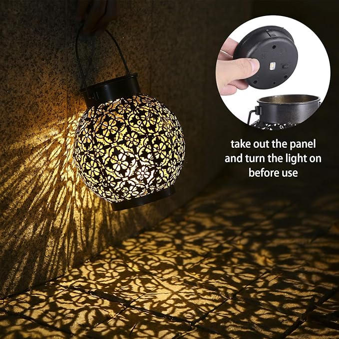 Solar Lanterns Outdoor Hanging Solar Lights Decorative Garden Lights Metal Waterproof Table Lamp for Patio Porch Backyard Pathway (2 Pack)