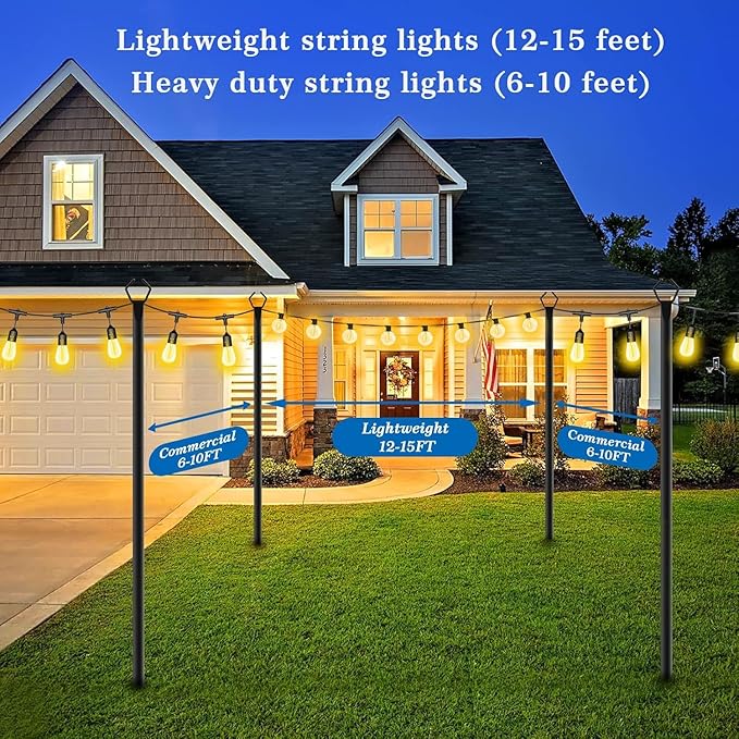 6 Pack 10Ft String Poles, Poles for Outside String Lights,Outdoor with Fork,Metal Poles Stand for Patio,Backyard,Deck